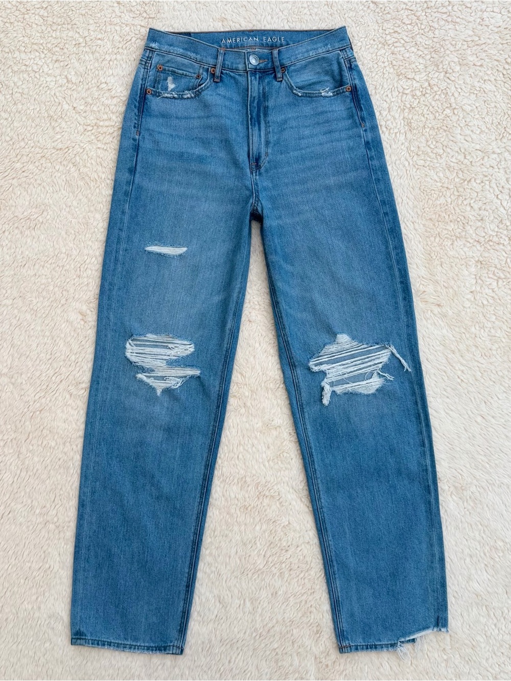 American Eagle Ripped High-Waist Baggy Straight Jean Distressed Denim Women’s 6